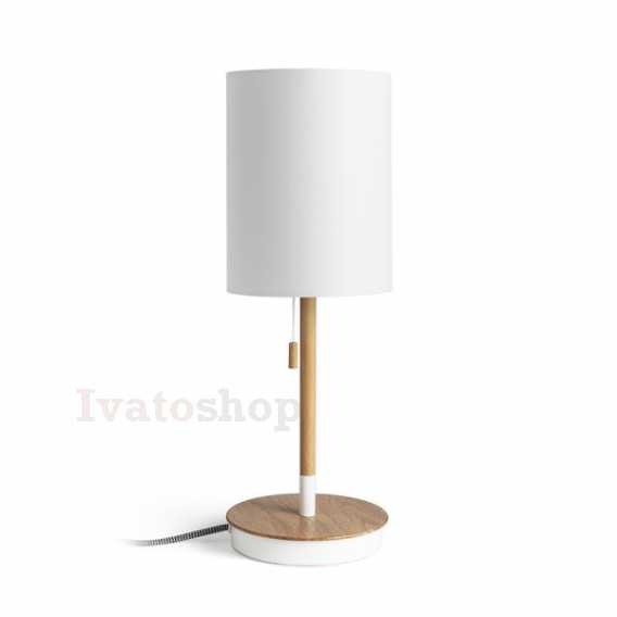 Obrázek pro KEITH/RON 15/20 stolná s USB  Polycotton biela/buk 230V LED E27 15W